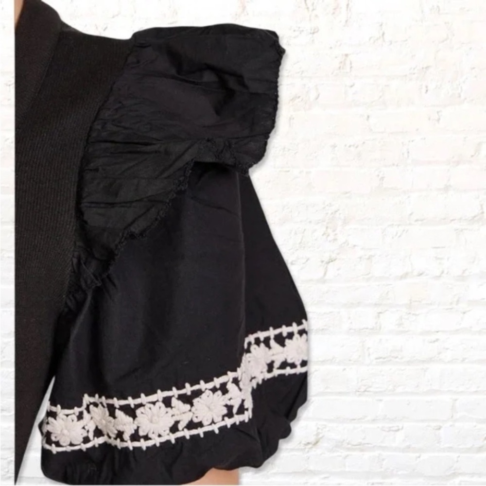 Cleobella Selma Black Midi Dress Puff Sleeve Embroidered Boho Cotton Size S - Picture 6 of 13
